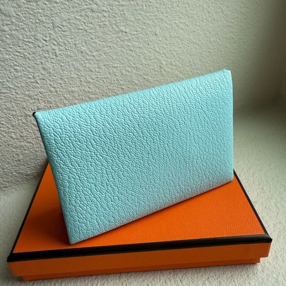 Hermès Light Blue Calvi Card Holder